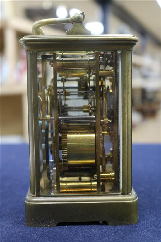 A French eight day repeating carriage clock, retailed by Camerer Kuss